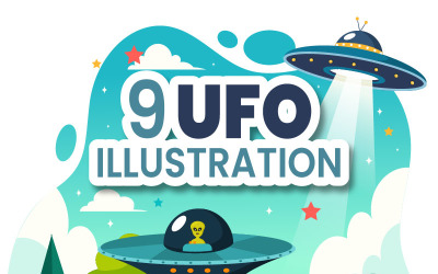 9 UFO Flygande rymdskepp Illustration