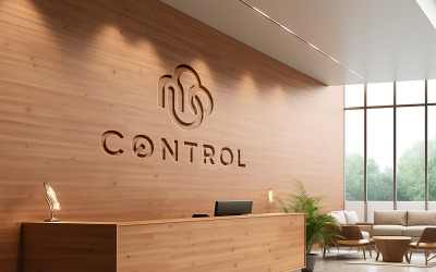 Mockup del logo in rilievo in prospettiva sulla scrivania della reception psd