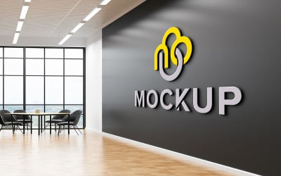 Office wall mockup logo realistic 3d indoor logo mockup on black office wall empty wall mock up