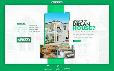 Шаблон веб-баннера в социальных сетях «Недвижимость, дом, недвижимость»