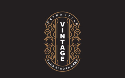 Logotipo de ornamento minimalista com design retrô vintage V30