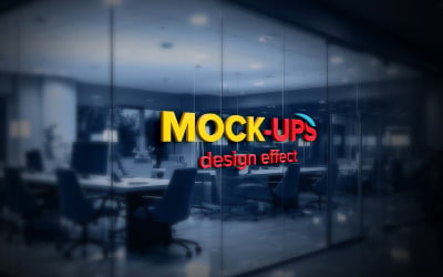 Mockup logo 3d sulla parete di vetro dell&amp;#39;ufficio psd