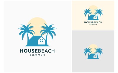 Huis strand huis palmboom logo