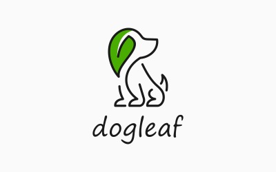Hund valp blad grön linje konst logotyp