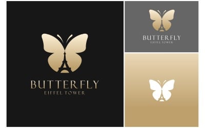 Logotipo de luxo da Torre Eiffel borboleta