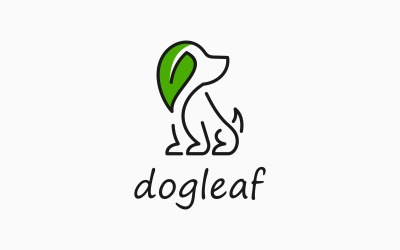Perro Cachorro Hoja Línea Verde Arte Logo