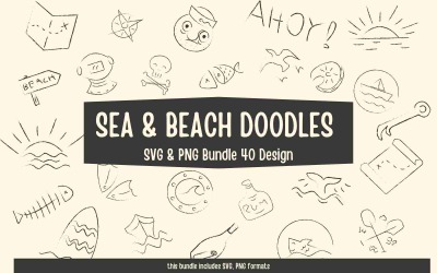 Mer et plage Doodles SVG, PNG