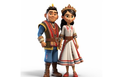 Pojke och flicka par världslopp i traditionell kulturell klänning 215