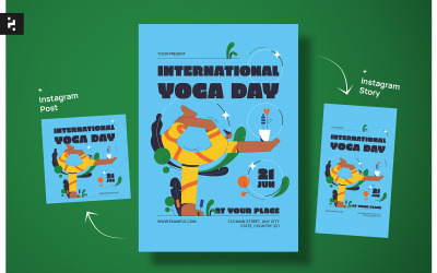 Folleto retro azul del día internacional del yoga
