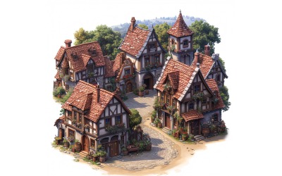 Busy medieval city Set of Video Games Assets Sprite Sheet 6