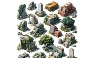 Kyrkogårdar Uppsättning av videospelstillgångar Sprite Sheet 4