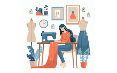 Día Nacional de la Máquina de Coser con Ilustración de Personaje de Diseñador de Moda