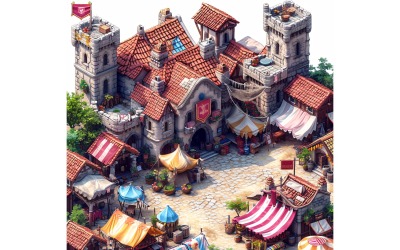 Großes Marktplatz-Set mit Videospiel-Assets, Sprite Sheet 10