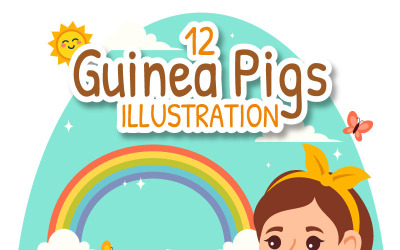 12 ilustracji zwierząt domowych świnek morskich