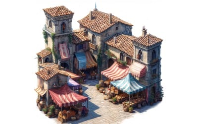 Großes Marktplatz-Set mit Videospiel-Assets, Sprite Sheet 4