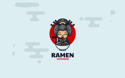 Logotipo de dibujos animados de mascota de niña ramen