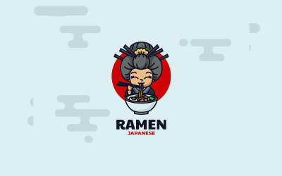 Logotipo dos desenhos animados da mascote da menina Ramen