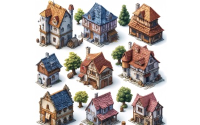 Fantasy-Gebäude-Set aus Videospiel-Assets, Sprite Sheet 244
