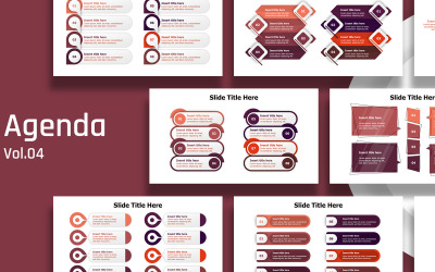 Infografica sulle diapositive dell&amp;#39;agenda aziendale, con 5 varianti di colore, pronte per l&amp;#39;uso