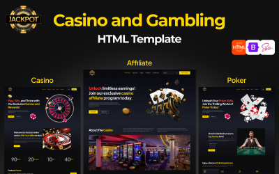 JACKPOT: Çevrimiçi Casino Affiliate, Kumar ve Bahis HTML Web Sitesi Şablonu