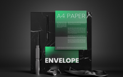 Mockup di busta con modello di carta A4 Vol 03