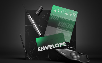 Mockup di busta con modello di carta A4 Vol 04