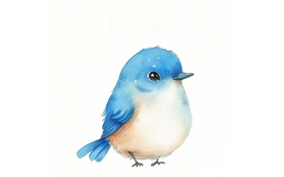 Lindo pájaro azul bebé acuarela ilustración hecha a mano 3