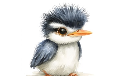 Söt Crowned Night Heron Bird Baby Akvarell Handgjord illustration 2