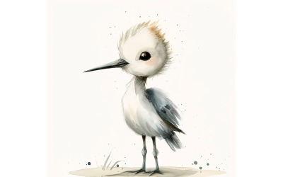 Aranyos Avocet Bird Baby akvarell kézzel készített illusztráció 4
