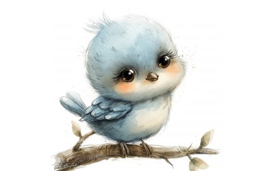 Söt Twitter Bird Baby Watercolor Handgjord illustration 2