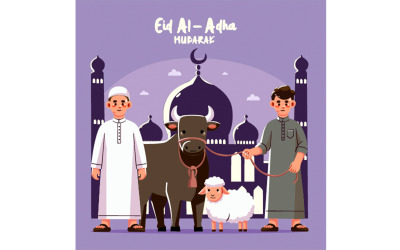 Eid Al Adha med människor och djur Illustration