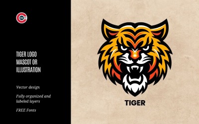 Mascote do logotipo do tigre ou ilustração vetorial