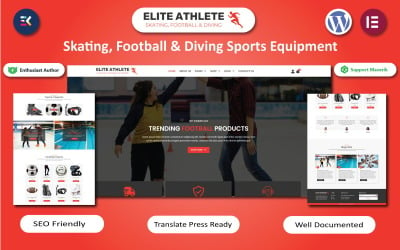Элитный спортсмен — шаблон WooCommerce спортивного инвентаря для катания на коньках, футбола и дайвинга