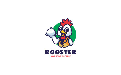Logo de dessin animé de mascotte de serveuse de coq