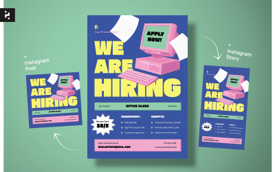 Blue Office Clerk Job Hiring Flyer