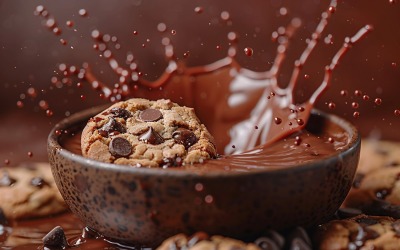 Biscotti galleggianti con gocce di cioccolato e schizzi di cioccolato 81