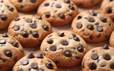Chocolate chip cookies collage on brown background 74