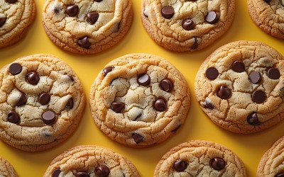 Collage di biscotti con gocce di cioccolato su sfondo giallo 73