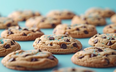 Collage di biscotti con gocce di cioccolato su sfondo verde acqua 71