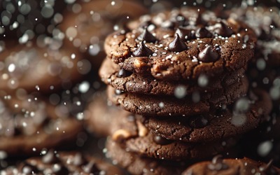 Floating Chocolate chip cookies stacked 56
