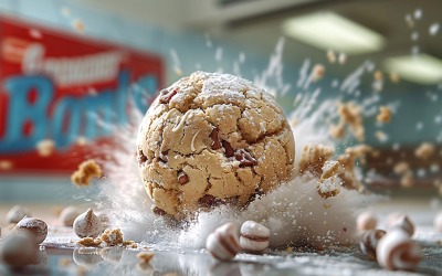 Floating Chocolate chip cookies with milk splashes 107