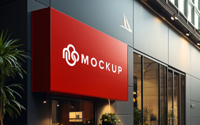 Banner mockup on wall sign psd poster mockup outside of a shop front sign