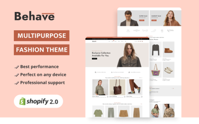 Behave - Мода и аксессуары Высокого уровня Shopify 2.0 Многоцелевая адаптивная тема