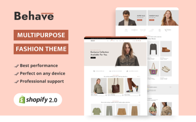 Behave - Мода та аксесуари Високорівнева багатоцільова адаптивна тема Shopify 2.0