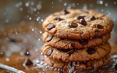 Floating Chocolate chip cookies stacked 112