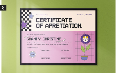 Сертификат Розовый красочный пиксель Y2K
