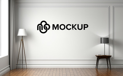 Black logo mockup on white indoor wall psd realistic wall logo mockup psd