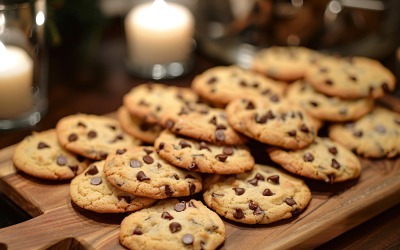 Chocolate chip cookies collage on wooden tray 209