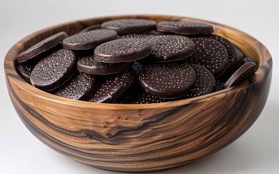 Chocolate chip cookies on a wooden plate 220
