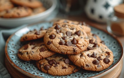 Cookies with chocolate chips Heap on a plate 211